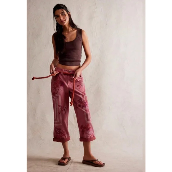Free People Electric Sands Embroidered Pants 0 NEW